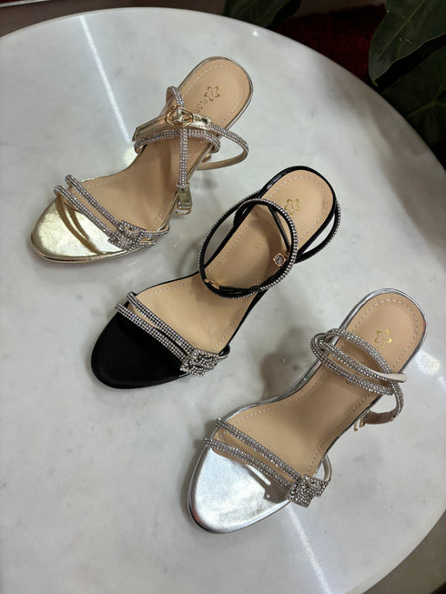 Rhinestone Buckle Strap Heels